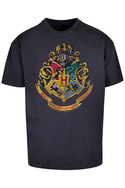 F4NT4STIC Herren Harry Potter Distressed Hogwarts Crest - Farbe mit schwerem Oversize-T-Shirt