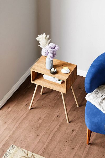 interGO Nightstand With Wooden Legs, Simple - Atlantic Pine Pattern