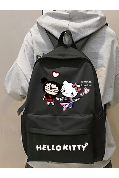 weywot Black Hello Kitty Rockstar Friend Printed School, Classroom, Course Printed Backpack