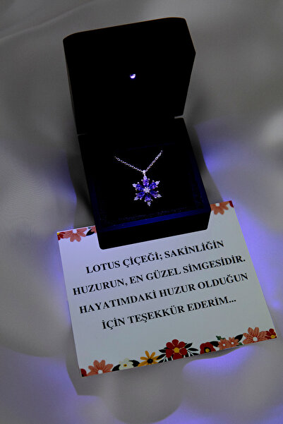SARIASLAN Işıklı Kutuda Ametist Taşlı Lotus Kolye Altın Renginde 925 Ayar Kom...