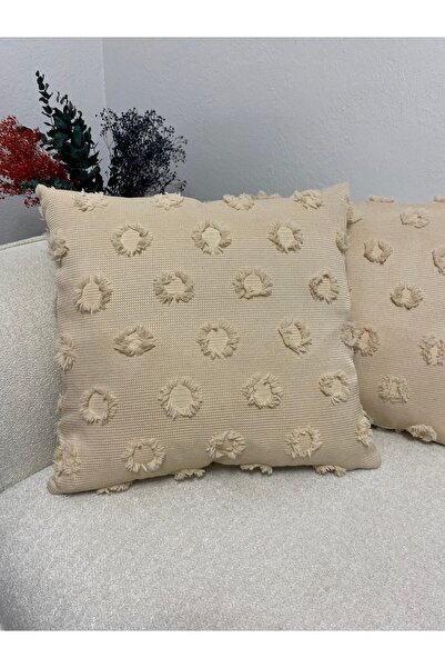 LILYUM Home Bohem Punch Desenli 2'li Kahverengi Dekoratif Kırlent Kılıfı 44x44 Cm