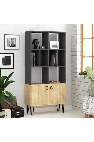 Mourah Home Bene 2-tier Bookcase With Doors – Bookshelf Cabinet - Display Rack With Metal Legs
