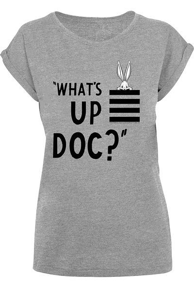 F4NT4STIC Damen Looney Tunes Bugs Bunny What's Up Doc Stripes-wht With Ladies Extended Shoulder Tee