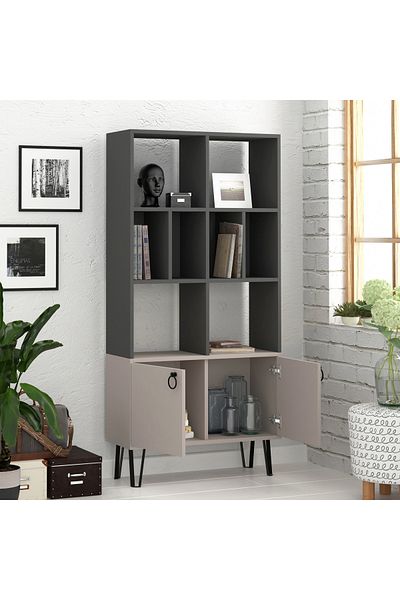 Mourah Home Bene 2-tier Bookcase With Doors – Bookshelf Cabinet - Display Rack With Metal Legs