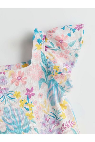 LC Waikiki White Floral Above Knee Ruffle Girl's Dress