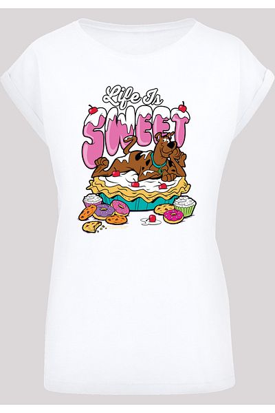 F4NT4STIC Damen Scooby Doo Life Is Sweet -blk With Ladies Extended Shoulder Tee