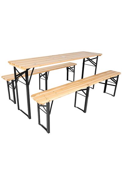 zola Set masa cu 2 banci pliabile,cadru metalic,blat lemn,orificiu umbrela,170x46x75 cm/170x23x46 cm,crem