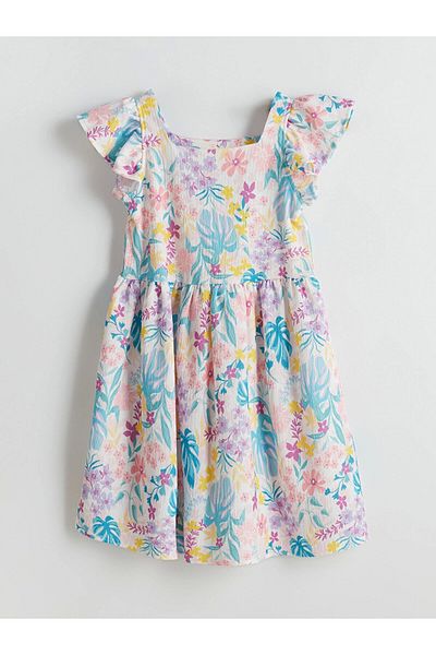 LC Waikiki White Floral Above Knee Ruffle Girl's Dress