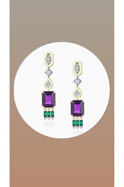 Affan Bijuteri نموذج جديد طويل الأقراط حجر الزركون الأرجواني. أقراط طويلة عصر...