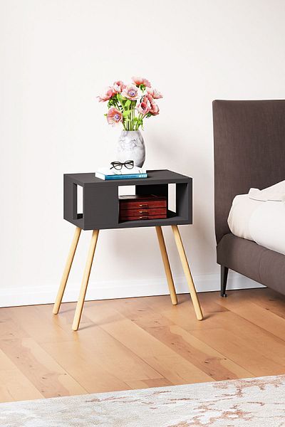 interGO Noptieră cu picioare din lemn, decorativă - gri