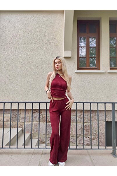 mekabutik Set de sus și de jos cu detaliu de umăr burgundy