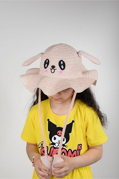 KİDSPİTİRCİK Children's Beige Ears Playing Organic Wheat Rabbit Embroidered Hat (2-10 Years)