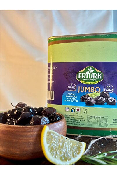 Ertürk Zeytinleri Jumbo (291-320) 2,5 Kg Teneke Ambalaj Taş Baskı Az Tuzlu Si...