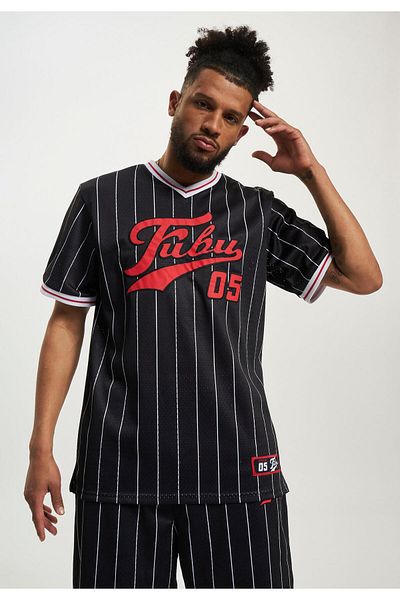 FUBU Herren Fm231-005-2 Varsity Pinstriped Mesh Tee