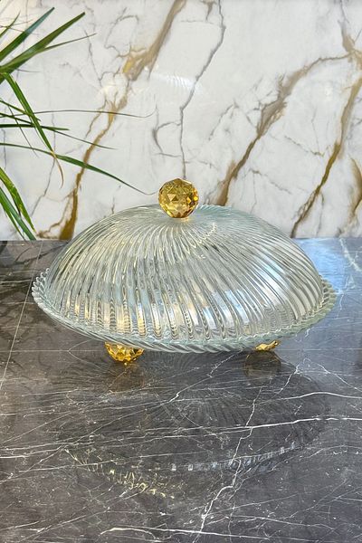 MAY HOME Honey Crystal Footed Cake Jar Plate & Glass Cake Pastry Food Presentation