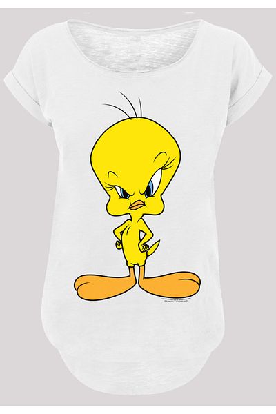 F4NT4STIC Damen Angry Tweety -wht With Ladies Long Slub Tee