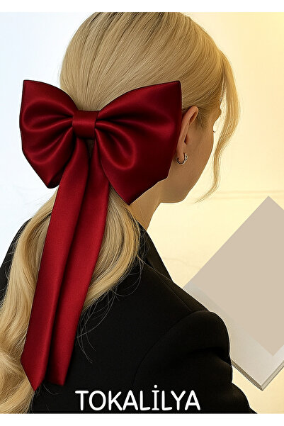 TOKALİLYA Kadın saten kuyruklu fiyonk metal klipsli saç tokası
