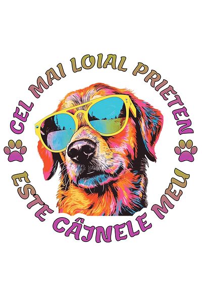 StoryGift Romania Sticker Autocolant 70CM Adeziv Cane cu ochelarii de soare, CEL MAI LOIAL PRIETEN ESTE CAINELE