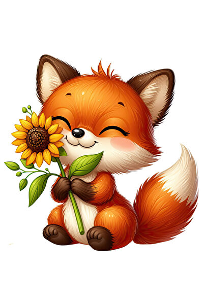 StoryGift Romania Sticker Eticheta 50CM cu o vulpita vesela care tine o floar...