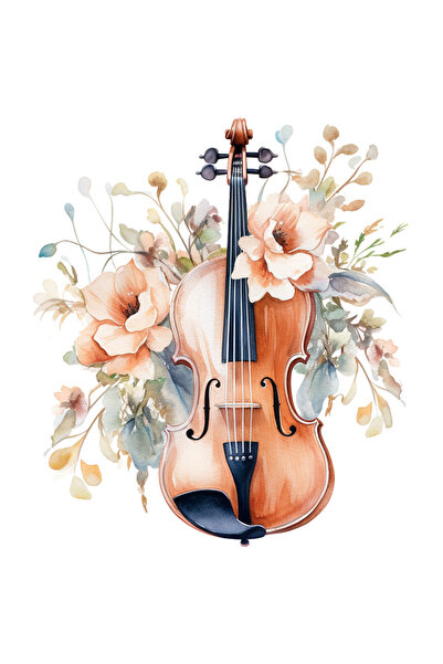 StoryGift Romania Sticker Adeziv 90CM cu o vioara, ilustratie, instrument muzical, flori, inspiratie, muzica, me