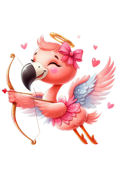 StoryGift Romania Adhesive Sticker 90CM with a Flamingo bird shooting a bow, illustration, Flamingo, hearts,