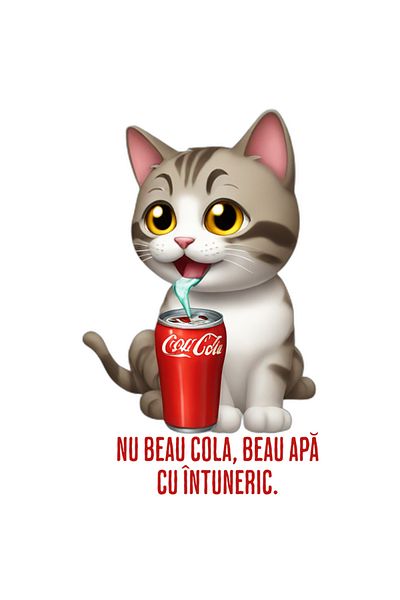 StoryGift Romania Sticker Eticheta 50CM Adeziv Pisica cu o Doza de Duc Cola, Text Haios Nu Beau Cola ci Apa Neag
