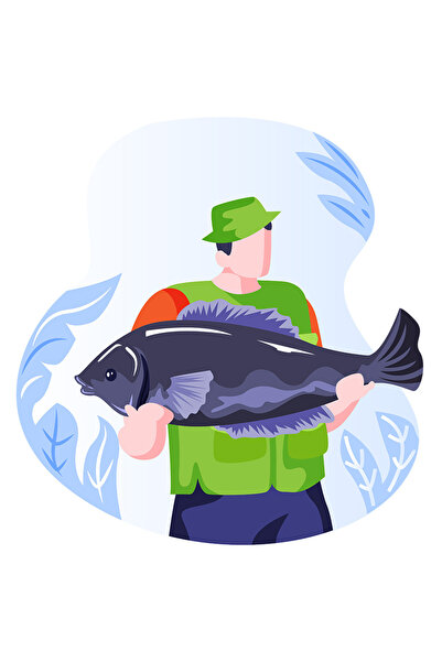 StoryGift Romania Sticker Eticheta 50CM Cu Pescar, Peste, Vesta, cu Margini A...