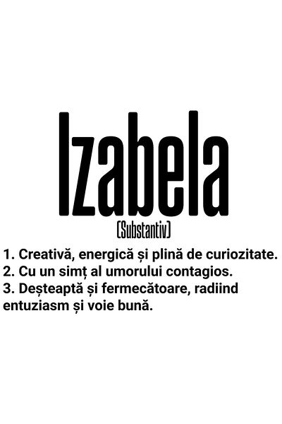 StoryGift Romania Sticker Eticheta 50CM Cu Numele Izabela, si Mesaj Motivational, Creativa, Desteapta, Curioasa,