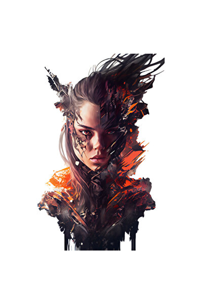 StoryGift Romania Sticker Eticheta 50CM Cu Femeie, Sci-Fi, Razboi, Flacari, L...