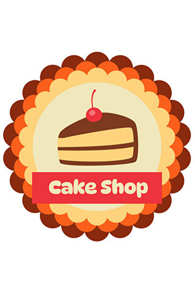 StoryGift Romania Sticker Cu Mesaj In Engleza Cake Shop, Tort, Felie, Cireasa, Flori, Cu Margini Albe, Pvc