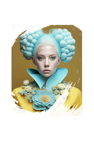 StoryGift Romania Sticker Eticheta 50CM Cu Portret Fata Albastra, Tinuta Cu Guler Albastru, Palida, Regina Carna