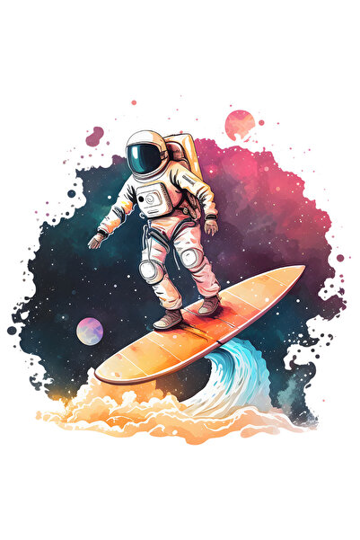 StoryGift Romania Sticker Autocolant 70CM cu un astronaut care se da cu placa de surf, ilustratie, planete, sist