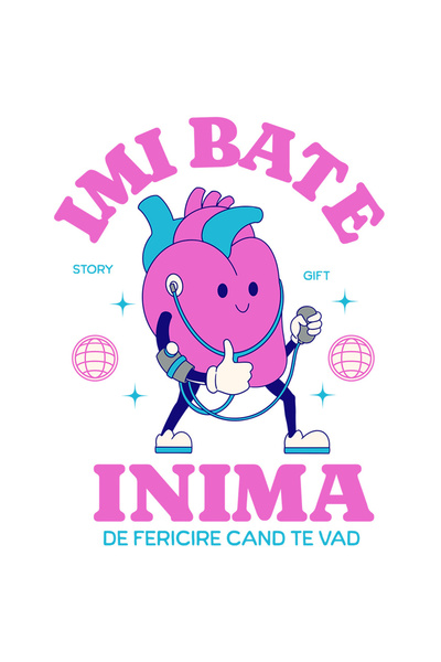 StoryGift Romania Sticker Autocolant 70CM cu Inima Anatomica Cu Pompa medicala Text Imi Bate Inima De Fercicire