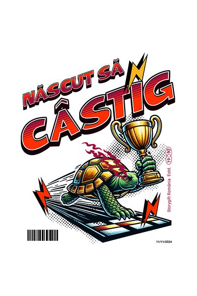 StoryGift Romania Sticker Eticheta 50CM Adeziv broasca testoasa cursa alergare Născut sî câştig cu Margini Albe,