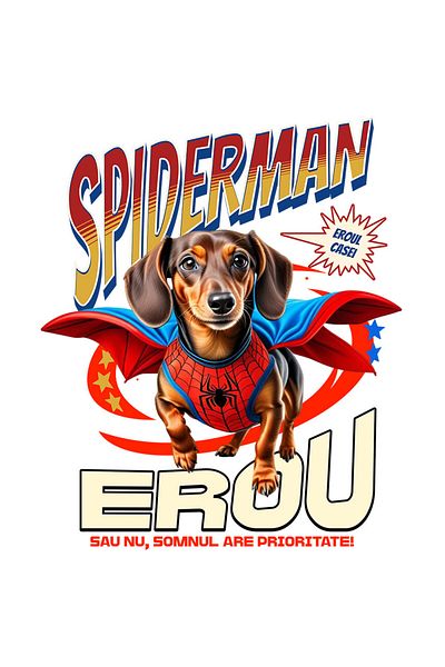 StoryGift Romania Sticker Adeziv 90CM cu Teckel / Dachshund Caine In Costum de SpiderMan cu Pelerina, Erou Noctu