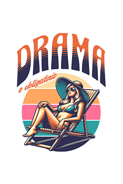 StoryGift Romania Sticker Autocolant 70CM Adeziv Fata pe sezlong la plaja Text Haios Drama E Obligatorie cu Marg