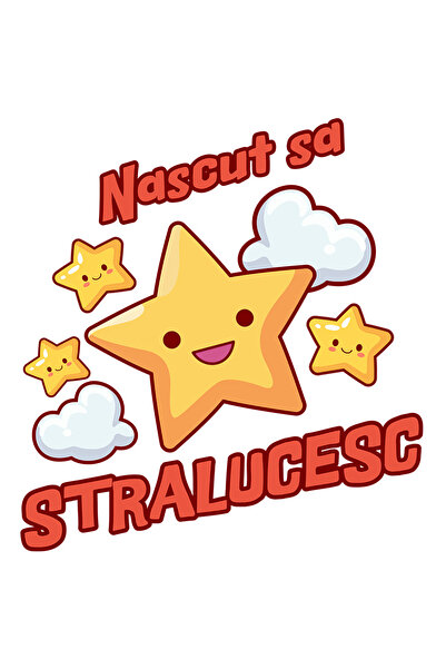 StoryGift Romania Sticker Eticheta 50CM cu Stele Vesele Printre Nori Text Nas...