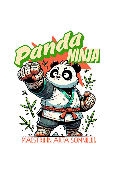 StoryGift Romania Sticker Adeziv 90CM cu Urs Panda Pufos Costum Karate Bambus Text Ninja Maestru In Arta Somnulu