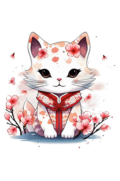 StoryGift Romania Sticker Autocolant 70CM cu o pisicuta alba in vestimentatie...