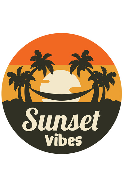 StoryGift Romania Sticker Autocolant 70CM Cu Priveliste Apus De Soare, Text Sunset Vibes, Hawaii, Palmier Tropic