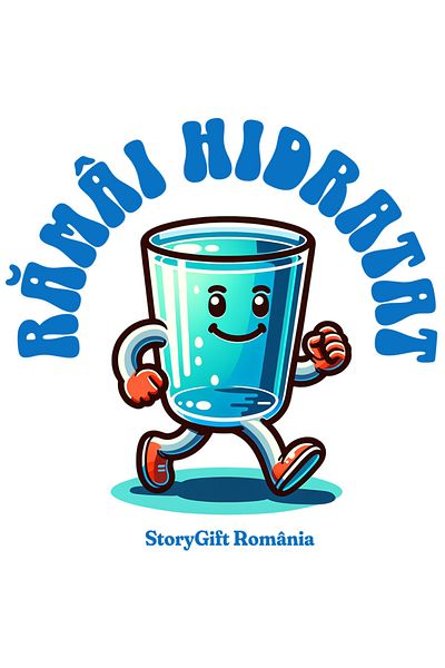 StoryGift Romania Sticker Adeziv 90CM cu Pahar De apa Vesel Mergand Text Ramai Mereu Hidratat cu Margini Albe, P