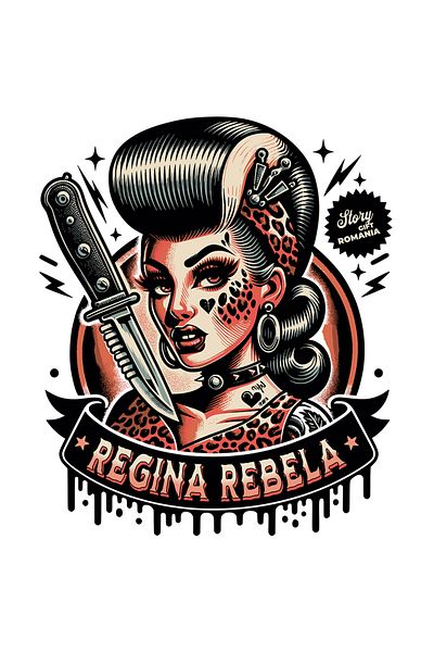 StoryGift Romania Sticker Eticheta 40CM Adeziv regina rebela femeie cu cutit sui tatuaje cu Margini Albe, PVC Vi