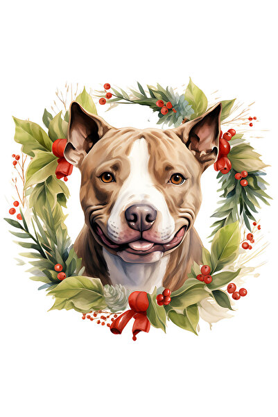 StoryGift Romania Sticker Eticheta 40CM cu un caine Pitbull fericit, ilustratie, coroana, frunze, vasc, pentru i