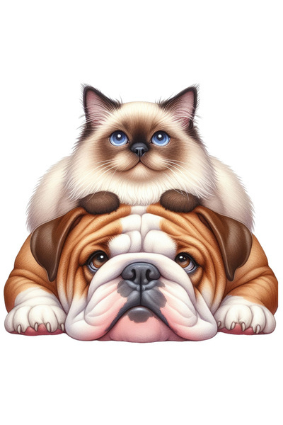 StoryGift Romania Sticker Eticheta 40CM cu o pisicuta si un catelus, ilustrat...