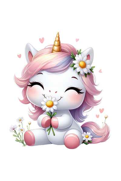 StoryGift Romania Sticker Autocolant 70CM cu un unicorn care tine o floare, i...