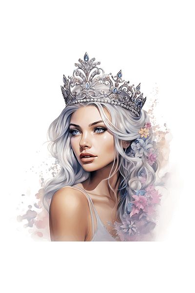 StoryGift Romania Sticker Adeziv 90CM cu o femeie frumoasa, ilustratie, regina, coroana, floricele, par alb, abs