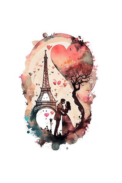 StoryGift Romania Sticker Autocolant 70CM Cu Pictura Casatorie sub Turnul Eiffel, Paris, Orasul Indragostitilor,