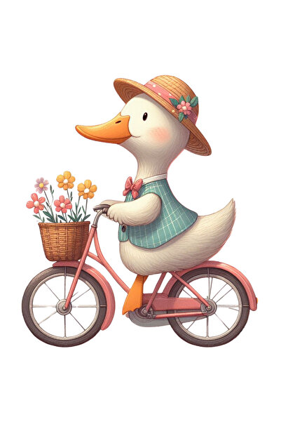 StoryGift Romania Sticker Eticheta 40CM cu un gascan care merge cu bicicleta, ilustratie, cos cu flori, cadou pe