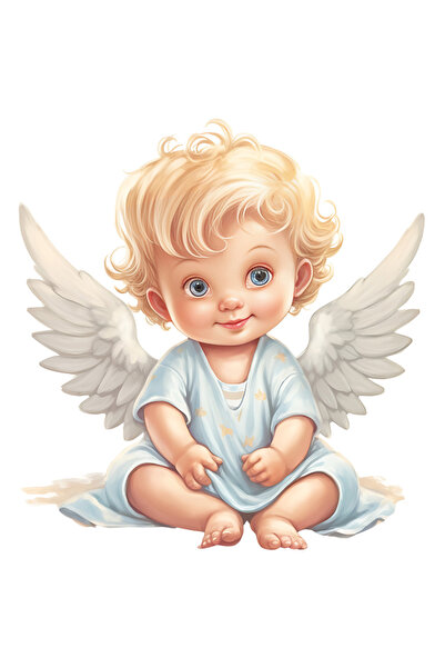 StoryGift Romania Sticker Autocolant 70CM cu un bebelus blond cu aripi de ing...