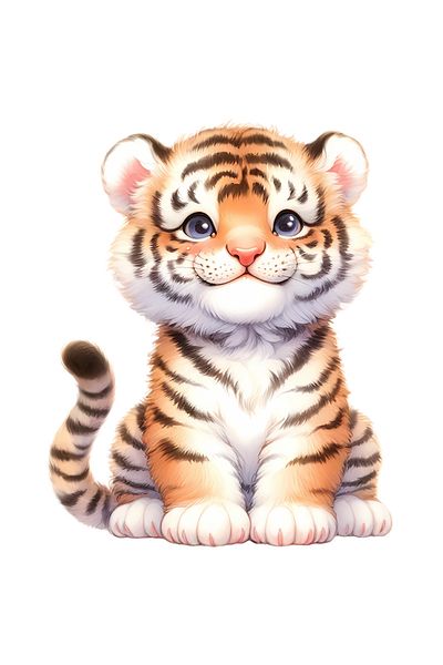 StoryGift Romania Sticker Label 50CM with a cheerful tiger cub, illustration, playful, curious, wild animal,